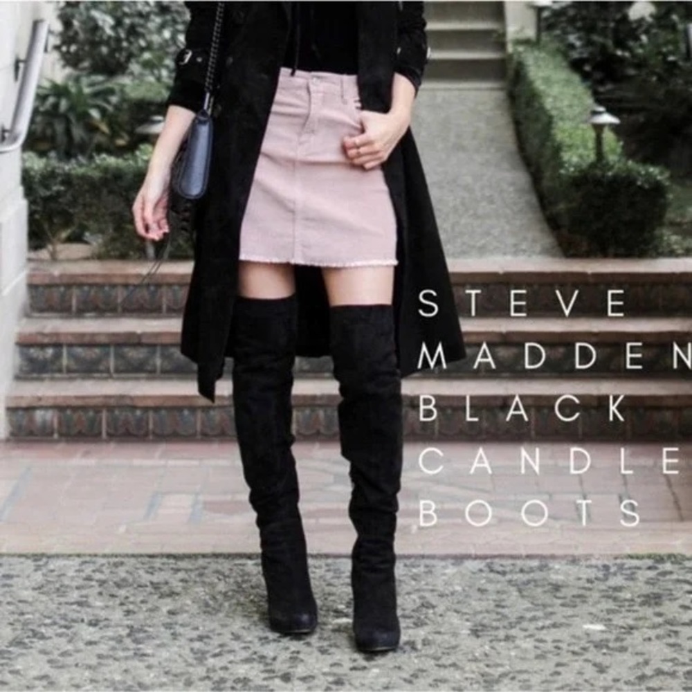 Steve Madden candle black suede round toe over the knee boot